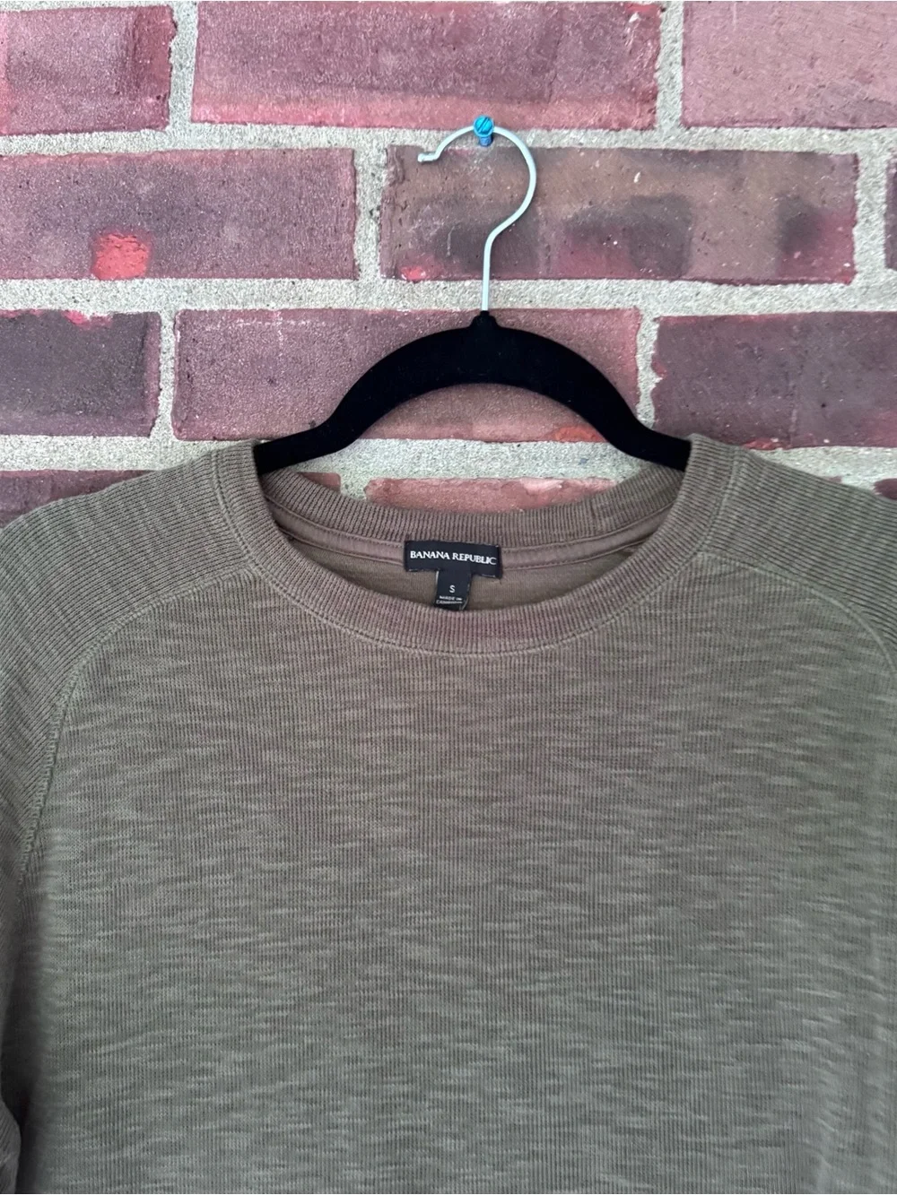 Banana Republic Men’s Small Olive Green Thermal Knit Crewneck Pullover Cotton